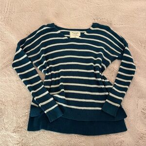 Abercrombie & Fitch Teal and White Striped V-Neck Sweater